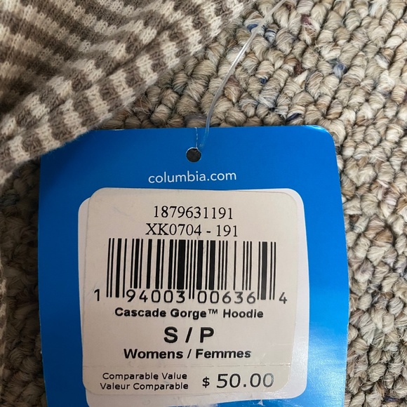 Columbia Waffle Knit Hoodie Striped Tan Top Long Sleeves Cotton Outerwear - Picture 2 of 5